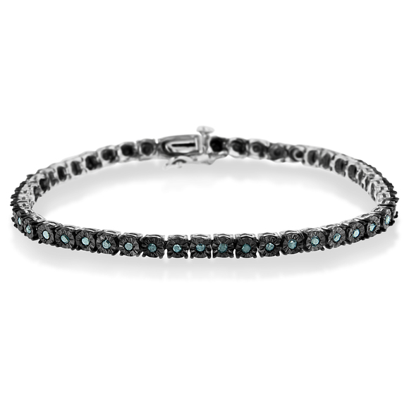 Black Rhodium Plated .925 Sterling Silver 1.0 Cttw Diamond Miracle Tennis